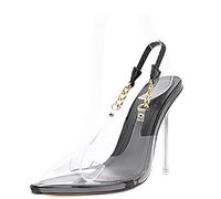 Clear Stiletto High Heels for Women Slip On Shoes Pointed Toe Sandals Transparent Dress Wedding Party Pumps,Black,37 EU/6 US