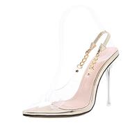 Clear Stiletto High Heels for Women Slip On Shoes Pointed Toe Sandals Transparent Dress Wedding Party Pumps,Beige,40 EU/9 US