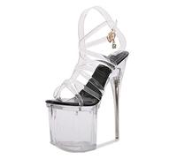 Clear Stiletto High Heels for Women, Transparent Open Toe Shoes Heels for Women High-Heel Platform Sandals 20CM Heels,Black,39 EU/8 US