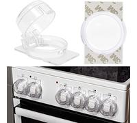 Clear Stove Knob Covers, 6 pcs, for Knobs with max. Ø 1.9", 1.57" Height, 2.4" Knob distance center-center, Transparent Adhesive, Child Proof Stove Guard, Cooker Button Cover, Oven Knob Cover Baby