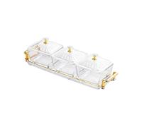 Clear Striped Glass Square Bowls with Lid and Tray 3 Compartment Snacks Bowls for Candy Fruits Nut Homes Kitchen Party Glass Compartment Dish with Lid