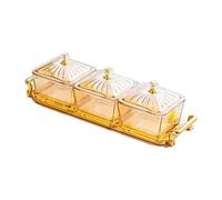 Clear Striped Glass Square Bowls with Lid and Tray 3 Compartment Snacks Bowls for Candy Fruits Nut Homes Kitchen Party Glass Compartment Dish with Lid