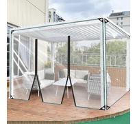 Clear Tarpaulin with Zip Door,1m,1.8m,2m,2.2m,2.8m,3m Heavy Duty Waterproof Pvc Transparent Tarpaulin,0.3mm Poly Clear Vinyl Tarp Cover,Clear Tarp Awning Patio Side Panels,WxH-2.3x2.6m/7.5x8.5ft