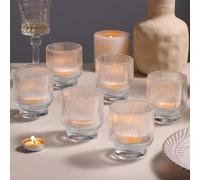 Clear Tea Light Candle Holder Set of 6-2.55" x 3" Clear Candle Holder with Stylish Ribbed Design, Large Glass Votive Holders for Wedding Centerpieces, Christmas, Vintage Party or Home Decor