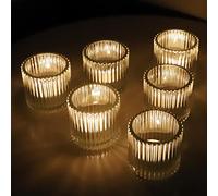 Clear Tea Light Candle Holders 6 pcs for Table Decorations, Vintage Glass Tealight Holders for Wedding Party, Large Votive Candle Holder for Living Room(Clear,Set of 6)
