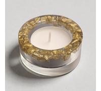 Clear Tealight Candle Holder with Gold Stones, Single Decorative Resin Holder