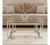 Clear Tempered Glass Top Coffee Table with Silver and Gold Stainless Steel Base