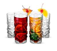 Clear Tiki Glasses, Set of 4 - 450 ML - Perfect for Exotic Cocktails, Lemonade, Ice Tea, Mixed Drinks- Exotic Zombie, Rum, Mai Tai, Pina Colada, Punch, Hurricane, Bar Drinkware