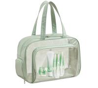 Clear Toilet Bag for Travel, Large Zip, Travel Bags, Waterproof, Lightweight Cosmetic Make-Up Accessories, Fitness Bag for Dry and Wet Separation for Toiletries, Green With Shoe Compartment, see