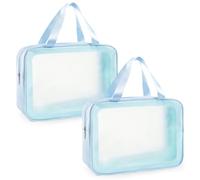 Clear Toiletry Bag 2 Pack Waterproof Travel Makeup Cosmetic Bag Large Capacity PVC Wash Bags with Handles for Women Men Holiday Blue
