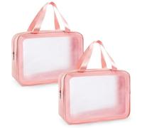 Clear Toiletry Bag 2 Pack Waterproof Travel Makeup Cosmetic Bag Large Capacity PVC Wash Bags with Handles for Women Men Holiday Pink