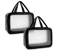 Clear Toiletry Bag 2 Pack Waterproof Travel Makeup Cosmetic Bag Large Capacity PVC Wash Bags with Handles for Women Men Holiday Black