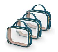 Clear Toiletry Bag - 3 Pack TSA Approved Clear Makeup Bags for Travel | Fabric & PVC, Waterproof, Transparent Cosmetic Bags with Handles, Travel Essentials for Women&Men, Compliant Bag, Til Blue