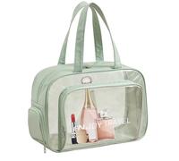 Clear Toiletry Bag for Travel - Large Waterproof Travel Beach Bag with Zip, Lightweight Cosmetic/Makeup , Dry and Wet Separation | Fitness Sports Toiletries SC, Green With Shoe Compartment