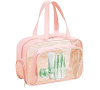 Clear Toiletry Bag for Travel - Large Waterproof Travel Beach Bag with Zip, Lightweight Cosmetic/Makeup , Dry and Wet Separation | Fitness Sports Toiletries SC, Pink With Shoe Compartment