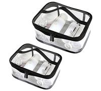 Clear Toiletry Bag, Kememo 2PCS Portable Makeup Bag Transparent Cosmetic Bag with Handle Zipper Waterproof Travel Storage Pouch