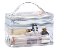 Clear Toiletry Bag - PU Transparent Large Travel Cosmetic Bag | Makeup | Waterproof Toiletries Storage for Travel, Airport, Home and Daily Use, silver, see description, See