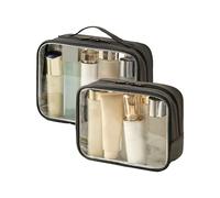 Clear Toiletry Bag,Water-Repellent Pvc Makeup Bag with Zippers,Clear Toiletry Bag for Women Transparent & Black