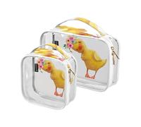 Clear Toiletry Bag Watercolor Duck Flower, 2 Pack Clear Makeup Bags with Zipper, Clear Travel Bags for Toiletries, PVC Clear Cosmetic Bags for Women and Men
