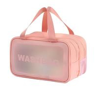 Clear Toiletry Bag Wet Dry Separation Makeup Cosmetic Bag Large Capacity PVC Wash Bags with Compartments Portable Travel Toiletries Case Washbag with Handle for Women Girls (Pink)