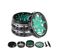 Clear Top Herb Grinder - Aluminum Alloy Spice Grinder with Lightning Pattern, Wavy Grinder with Pollen Catcher, 2.5 Inch 4 Pieces, Black
