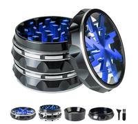 Clear Top Herb Grinder Metal Large 2.5'' Large 4-Part, Aluminum Alloy Spice Grinder with Pollen Catcher (Black Blue)