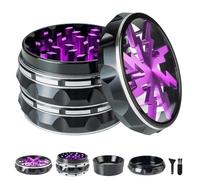 Clear Top Herb Grinder Metal Large 2.5'' Large 4-Part, Aluminum Alloy Spice Grinder with Pollen Catcher (Black Purple)