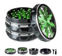 Clear Top Herb Grinder Metal Large 2.5'' Large 4-Part, Aluminum Alloy Spice Grinder with Pollen Scraper and Cleaning Brush