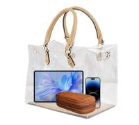 Clear Tote Bags Women - crystal PVC beach shopper, lightweight see-through utility bag | removable fabric pouch insert set, modern stadium-approved accessory, travel-ready garment holder companion