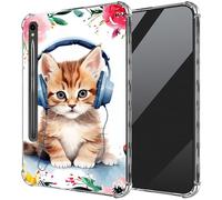 Clear TPU Case for Samsung Galaxy Tab S9 FE 10.9 inch 2023 SM-X516B/X518U/X510 Transparent Anti-Slip Shockproof Protection Cover,Cat Listen Music