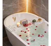 Clear Transparent Expandable Bathtub Caddy, Retractable Adjustable Over The Tub Bath Tray Non Slip Thickened Acrylic Storage Organizer 22.3-31.8 Inch for Bathtub Kitchen Sink Home Spa