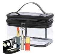 Clear Travel Makeup Bag - Square Vertical Case Transparent PU Cosmetic Case Double Layer Reinforced Structure | Waterproof Storage Organizer, Black, Please refer to the description, Please refer to
