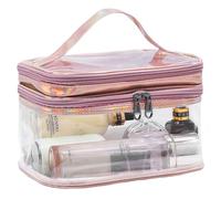 Clear Travel Makeup Bag - Square Vertical Case Transparent PU Cosmetic Case Double Layer Reinforced Structure | Waterproof Storage Organizer, Powder, Please refer to the description, Please refer to
