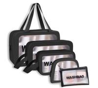 Clear Travel Toiletries Bag,5 in 1 Clear Travel Wash Bags, Pu Waterproof Wash Bag with Zipper Handle, for Family Travels Accessories Wash Bag Travelling and Holiday