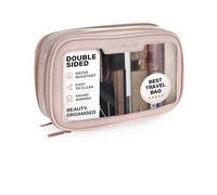 Clear Travel Toiletries Bag for Women - Clear Makeup Bag with 2 Compartments for On-The-Go Beauty - Stylish Make Up Bag for Everyday Use - Lily England A5 Diary Sized for Beauty Essentials, Pink