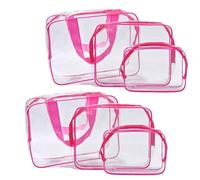Clear Travel Toiletries Bag Set GLAMZA® Travel Toiletry Bag Set of 6 PVC Bags for Men & Women - Inc x2 Small, x2 Medium & x2 Large - Ideal Wash Bag Set for Cosmetics, Make Up & Toiletries (Pink)