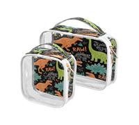 Clear Travel Toiletry Bag, Abstract Dino 2PCS Portable Waterproof Makeup Bag, Transparent Cosmetic Bag, Travel Storage Pouch