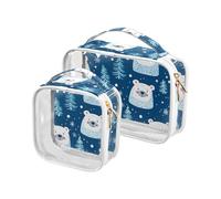 Clear Travel Toiletry Bag, Bear Tree Snowflake 2PCS Portable Waterproof Makeup Bag, Transparent Cosmetic Bag, Travel Storage Pouch