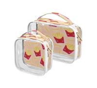 Clear Travel Toiletry Bag, Cute French Fries 2PCS Portable Waterproof Makeup Bag, Transparent Cosmetic Bag, Travel Storage Pouch