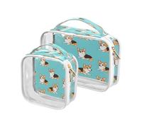 Clear Travel Toiletry Bag, Different Posts Corgis 2PCS Portable Waterproof Makeup Bag, Transparent Cosmetic Bag, Travel Storage Pouch