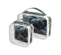 Clear Travel Toiletry Bag, Dinosaur T-rex 2PCS Portable Waterproof Makeup Bag, Transparent Cosmetic Bag, Travel Storage Pouch