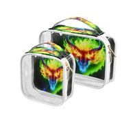 Clear Travel Toiletry Bag, Dragon Head Neon Fire 2PCS Portable Waterproof Makeup Bag, Transparent Cosmetic Bag, Travel Storage Pouch