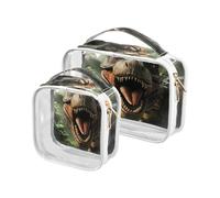 Clear Travel Toiletry Bag, Fierce T-rex 2PCS Portable Waterproof Makeup Bag, Transparent Cosmetic Bag, Travel Storage Pouch