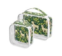Clear Travel Toiletry Bag, Goat Leaf Pattern 2PCS Portable Waterproof Makeup Bag, Transparent Cosmetic Bag, Travel Storage Pouch