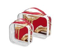 Clear Travel Toiletry Bag, Gold Lips Pattern 2PCS Portable Waterproof Makeup Bag, Transparent Cosmetic Bag, Travel Storage Pouch