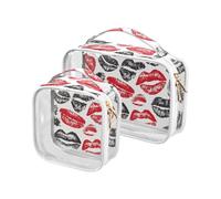 Clear Travel Toiletry Bag, Kisses Lips Pattern 2PCS Portable Waterproof Makeup Bag, Transparent Cosmetic Bag, Travel Storage Pouch