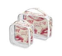 Clear Travel Toiletry Bag, Lips Love Pattern 2PCS Portable Waterproof Makeup Bag, Transparent Cosmetic Bag, Travel Storage Pouch