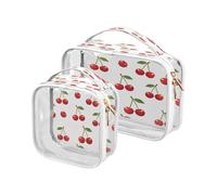 Clear Travel Toiletry Bag, Little Red Cherries 2PCS Portable Waterproof Makeup Bag, Transparent Cosmetic Bag, Travel Storage Pouch