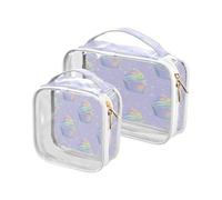Clear Travel Toiletry Bag, Neon Cupcake Pattern 2PCS Portable Waterproof Makeup Bag, Transparent Cosmetic Bag, Travel Storage Pouch