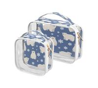 Clear Travel Toiletry Bag, Polar Bear Snowflake 2PCS Portable Waterproof Makeup Bag, Transparent Cosmetic Bag, Travel Storage Pouch